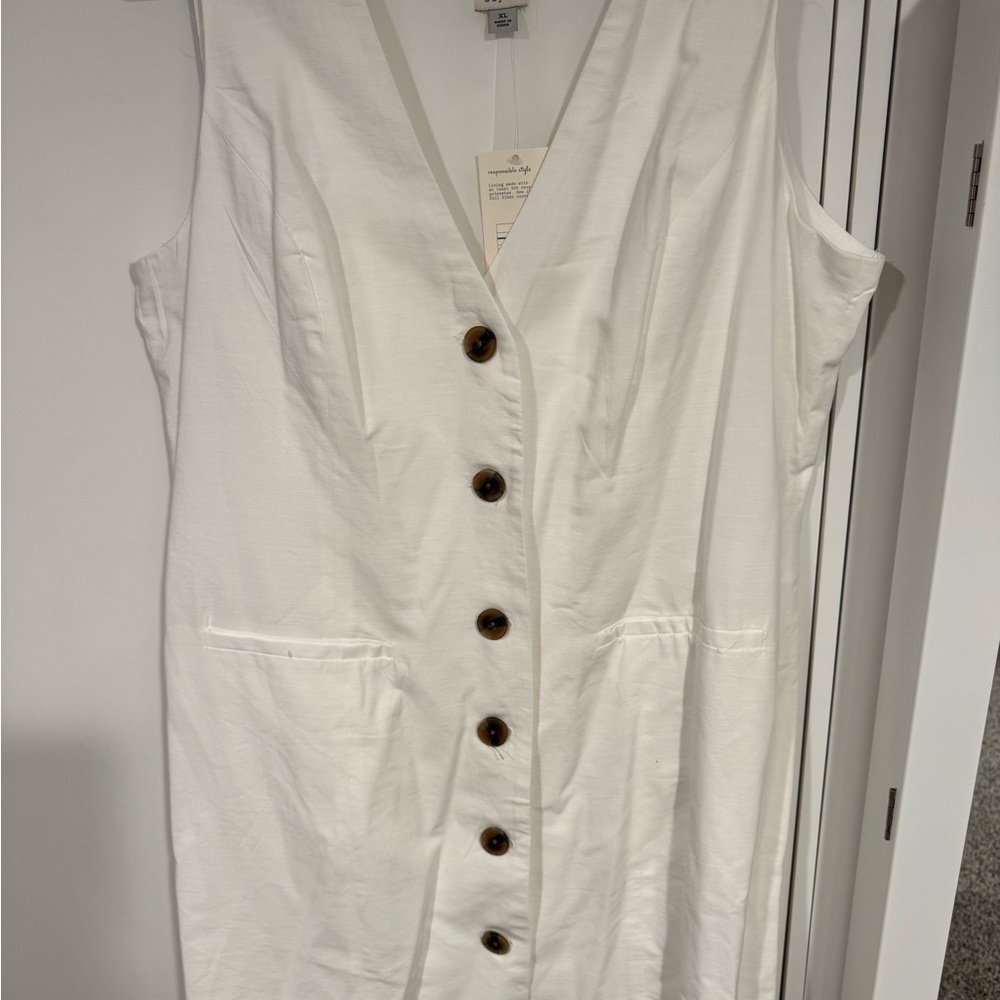 a new day White Button-Down Midi Dress